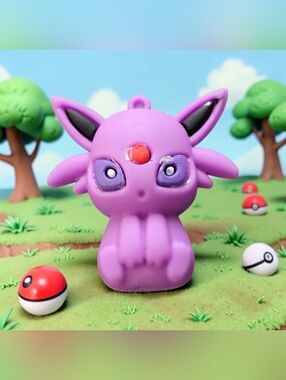 Pokemon Espeon 1.5" Rubber Pre-Looped Charm Figure For Keychain/Backpack/Bag/Toy
